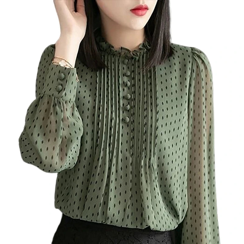 Classic O-Neck Dotted Blouse