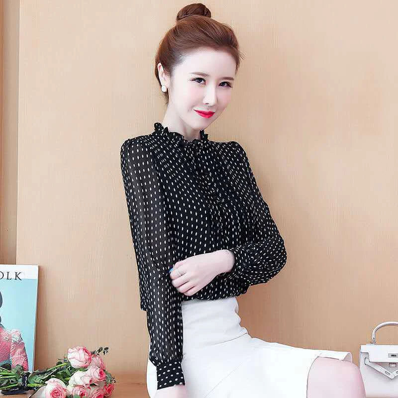 Classic O-Neck Dotted Blouse