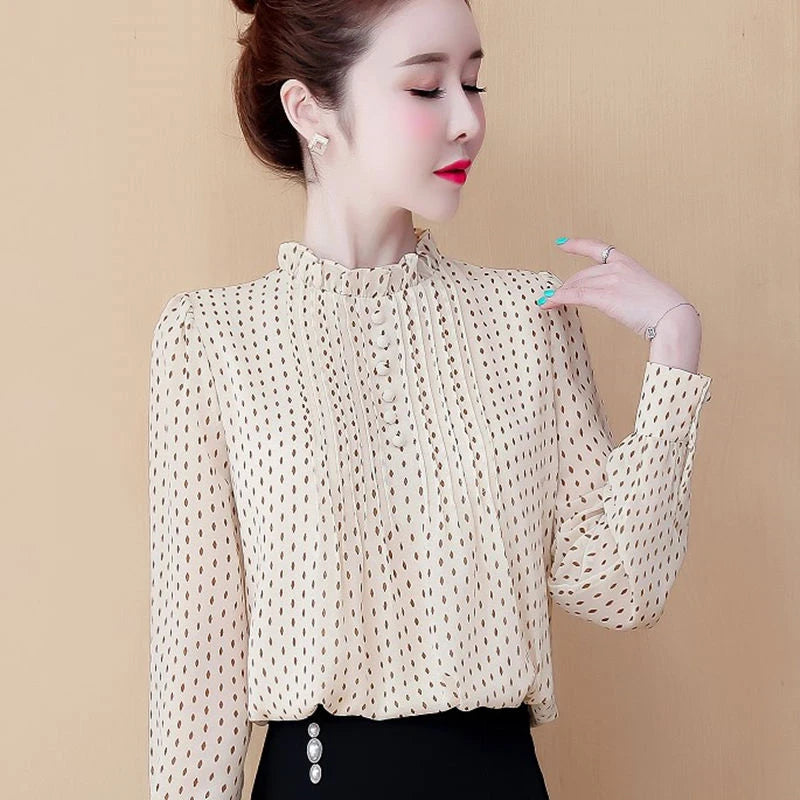 Classic O-Neck Dotted Blouse