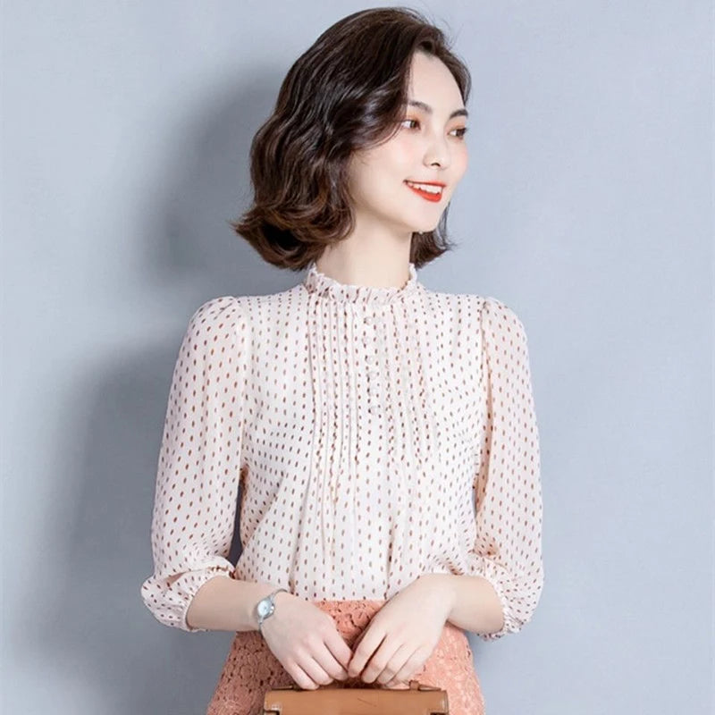 Classic O-Neck Dotted Blouse
